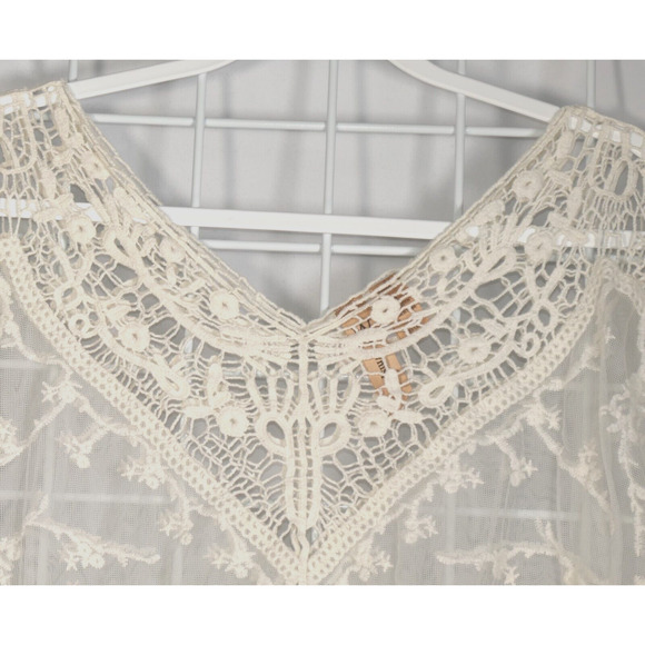 Whispers Sheer Blouse Medium Ivory Mesh Crochet Romantic Cropped Festival Boho - Picture 2 of 5